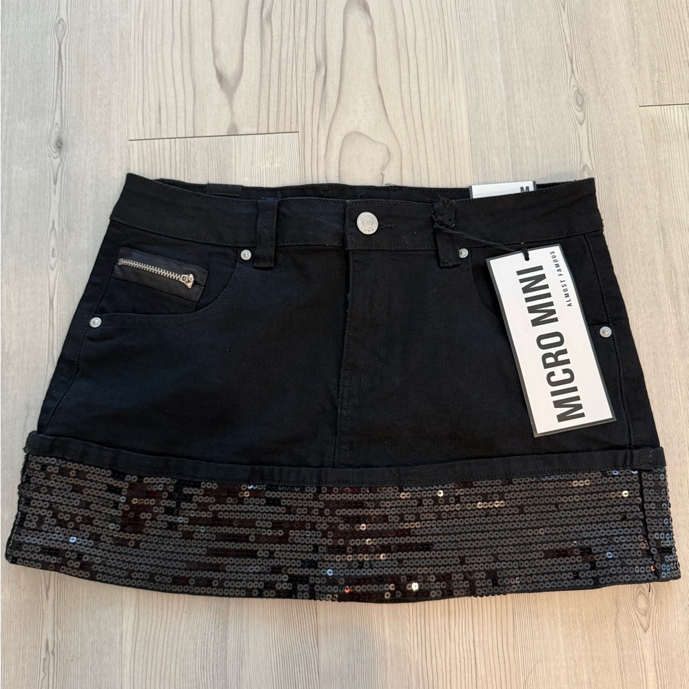 Almost Famous Black Sequin Trim Micro Mini Skirt